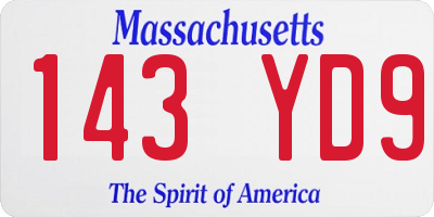 MA license plate 143YD9