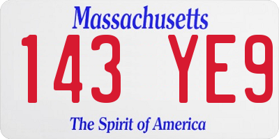 MA license plate 143YE9