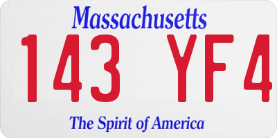 MA license plate 143YF4