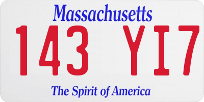 MA license plate 143YI7