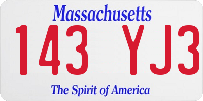 MA license plate 143YJ3