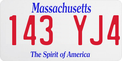 MA license plate 143YJ4