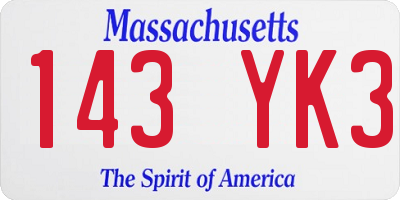 MA license plate 143YK3