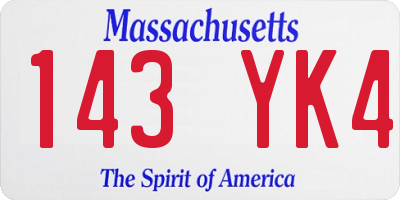 MA license plate 143YK4