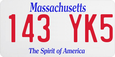 MA license plate 143YK5