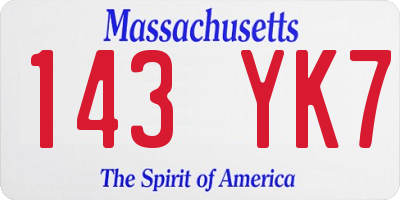 MA license plate 143YK7