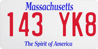 MA license plate 143YK8