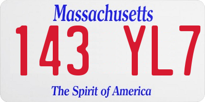 MA license plate 143YL7