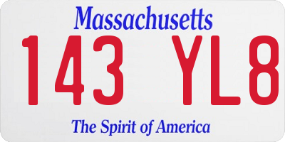 MA license plate 143YL8