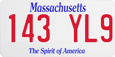 MA license plate 143YL9