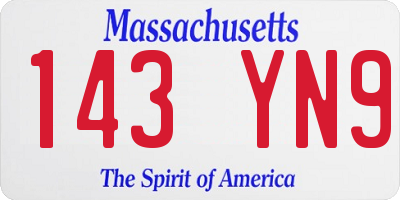 MA license plate 143YN9