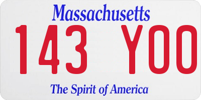 MA license plate 143YO0