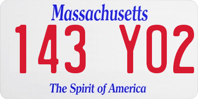MA license plate 143YO2