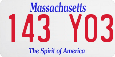 MA license plate 143YO3