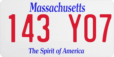 MA license plate 143YO7
