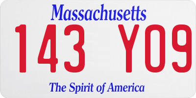MA license plate 143YO9