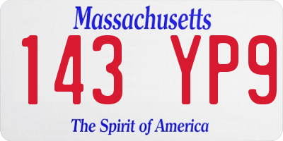 MA license plate 143YP9