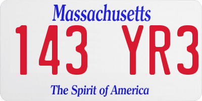 MA license plate 143YR3