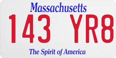 MA license plate 143YR8