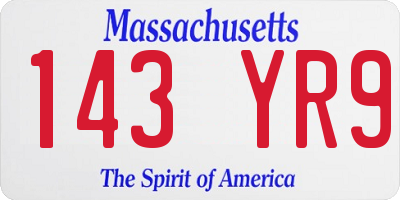 MA license plate 143YR9