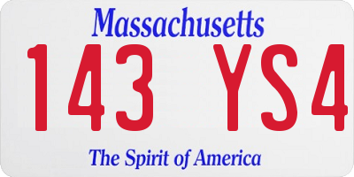 MA license plate 143YS4