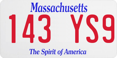 MA license plate 143YS9