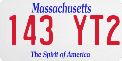 MA license plate 143YT2