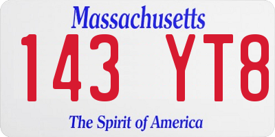 MA license plate 143YT8