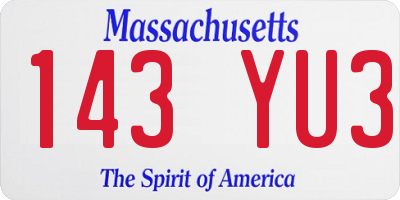 MA license plate 143YU3
