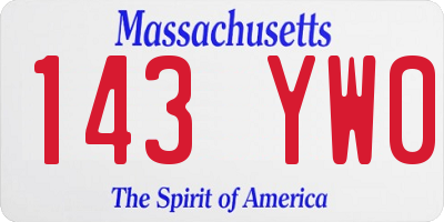 MA license plate 143YW0
