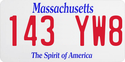 MA license plate 143YW8