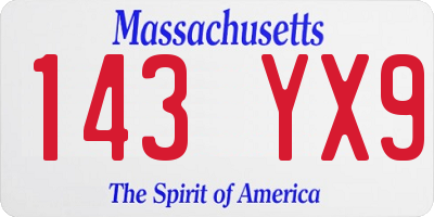 MA license plate 143YX9
