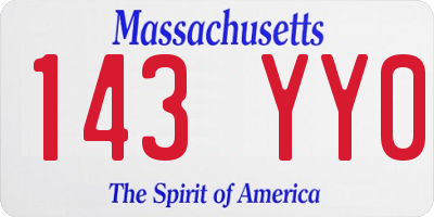MA license plate 143YY0