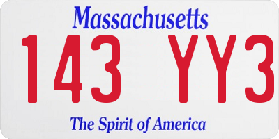 MA license plate 143YY3