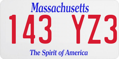 MA license plate 143YZ3