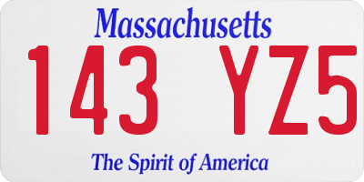 MA license plate 143YZ5