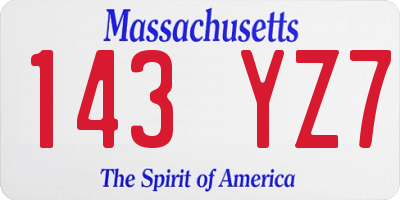 MA license plate 143YZ7