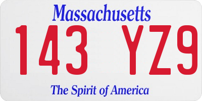 MA license plate 143YZ9