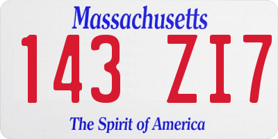 MA license plate 143ZI7
