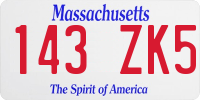 MA license plate 143ZK5