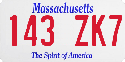 MA license plate 143ZK7