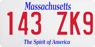MA license plate 143ZK9