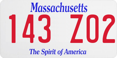 MA license plate 143ZO2