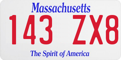 MA license plate 143ZX8