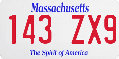 MA license plate 143ZX9
