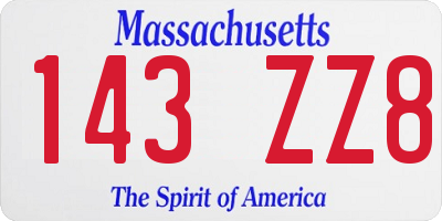 MA license plate 143ZZ8