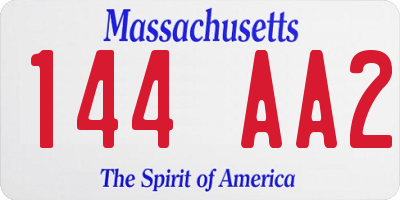 MA license plate 144AA2