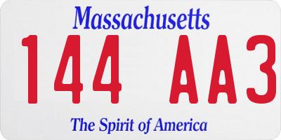 MA license plate 144AA3