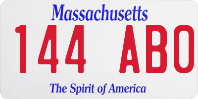 MA license plate 144AB0