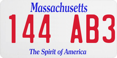 MA license plate 144AB3